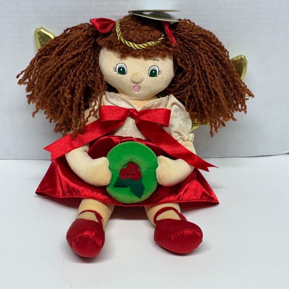 Vintage Gibson Little Angels Noelle Plush Doll Christmas Angel  Wreath Wings NWT